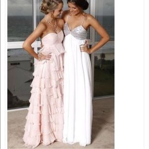 NWT White Chiffon Silver Sequin Gown Dress Prom